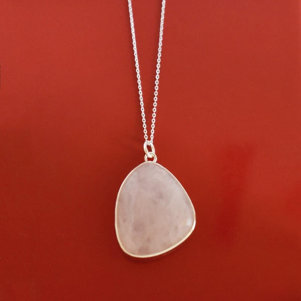 Image of Rose Quartz mixed shape cabochon cut silver necklace