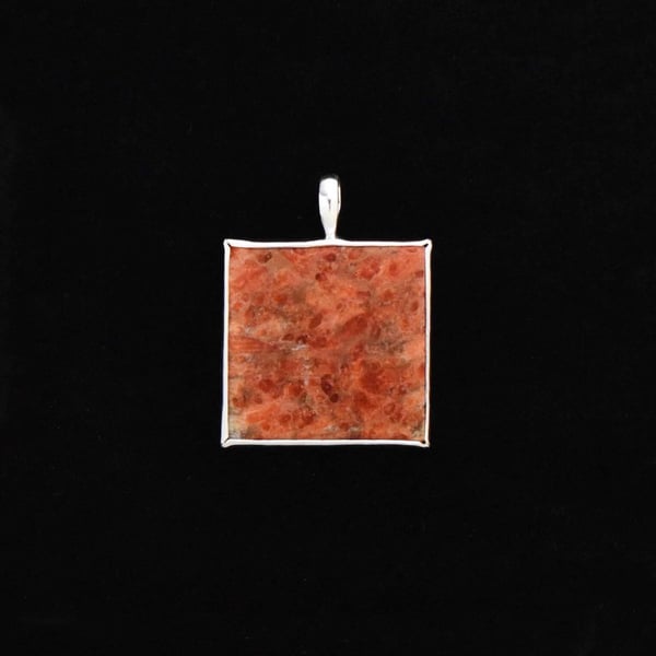 Image of Natural Red Jasper square shape cabochon cut silver necklace