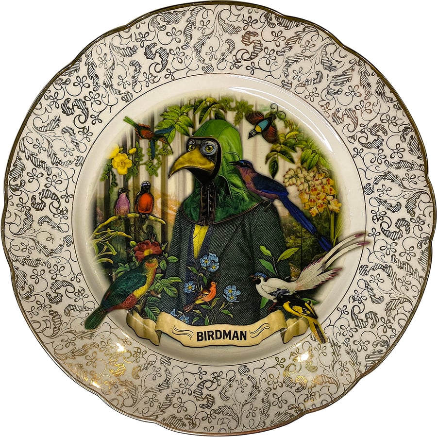 Image of Birdman - Vintage Porcelain Plate - UNIQUE PIECE - #0722