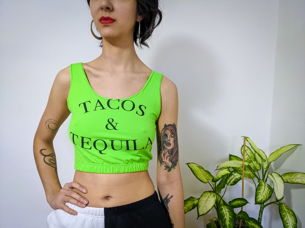 Image of XSmall-ish OAK  Up-cycled Tacos & Tequila Crop 
