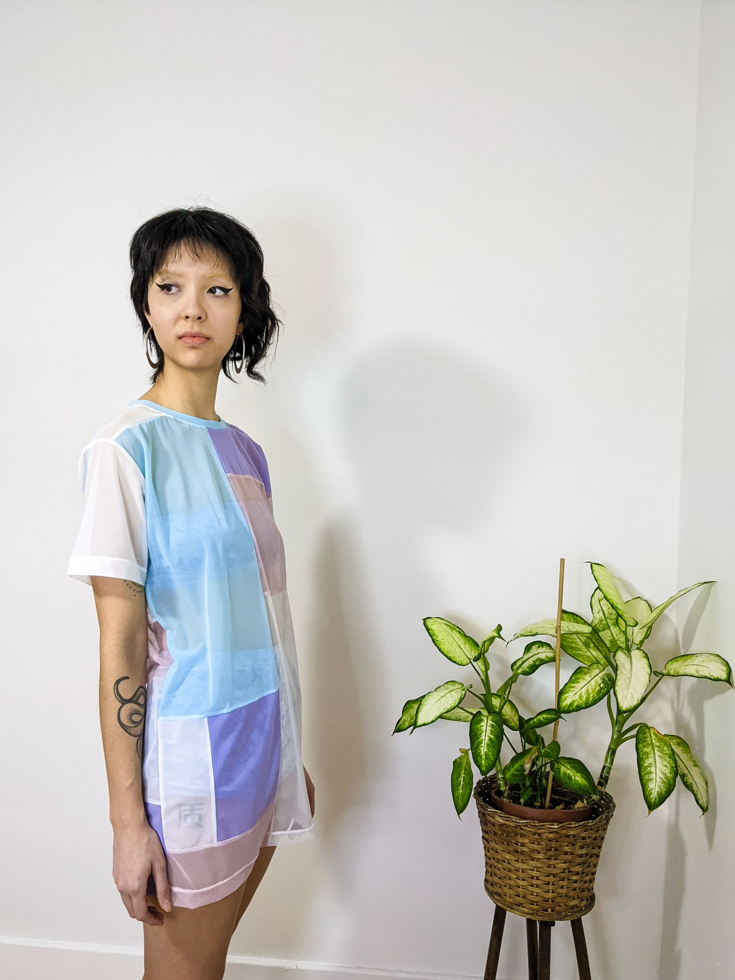 Image of Pastel Mesh Patchwork Oversized Tee