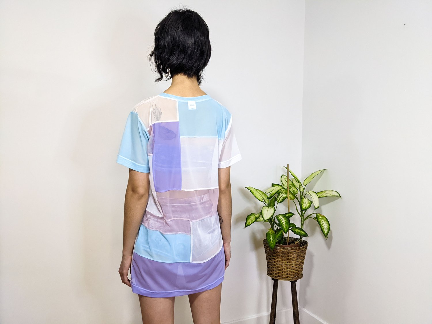 Image of Pastel Mesh Patchwork Oversized Tee