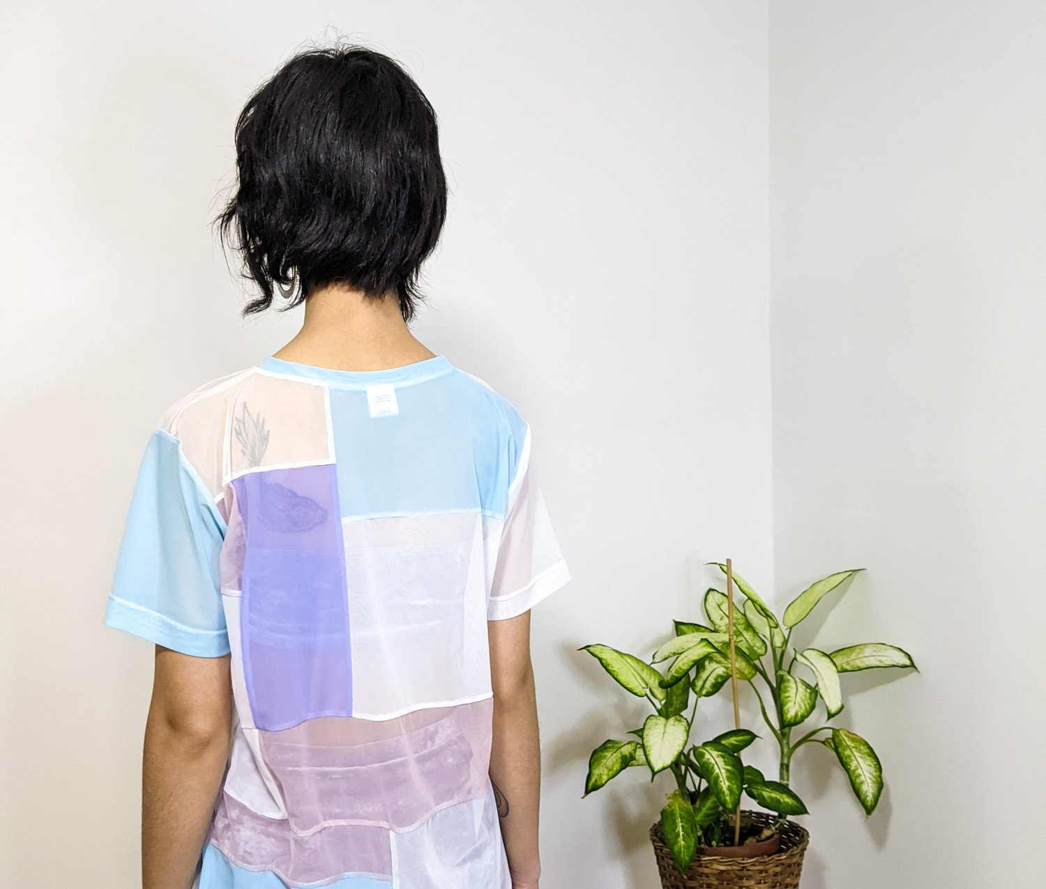 Image of Pastel Mesh Patchwork Oversized Tee