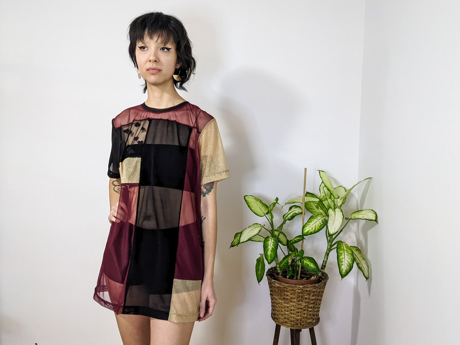 Image of OAK Dark Up-cycled Mesh Scrap Patchwork Oversized Tee