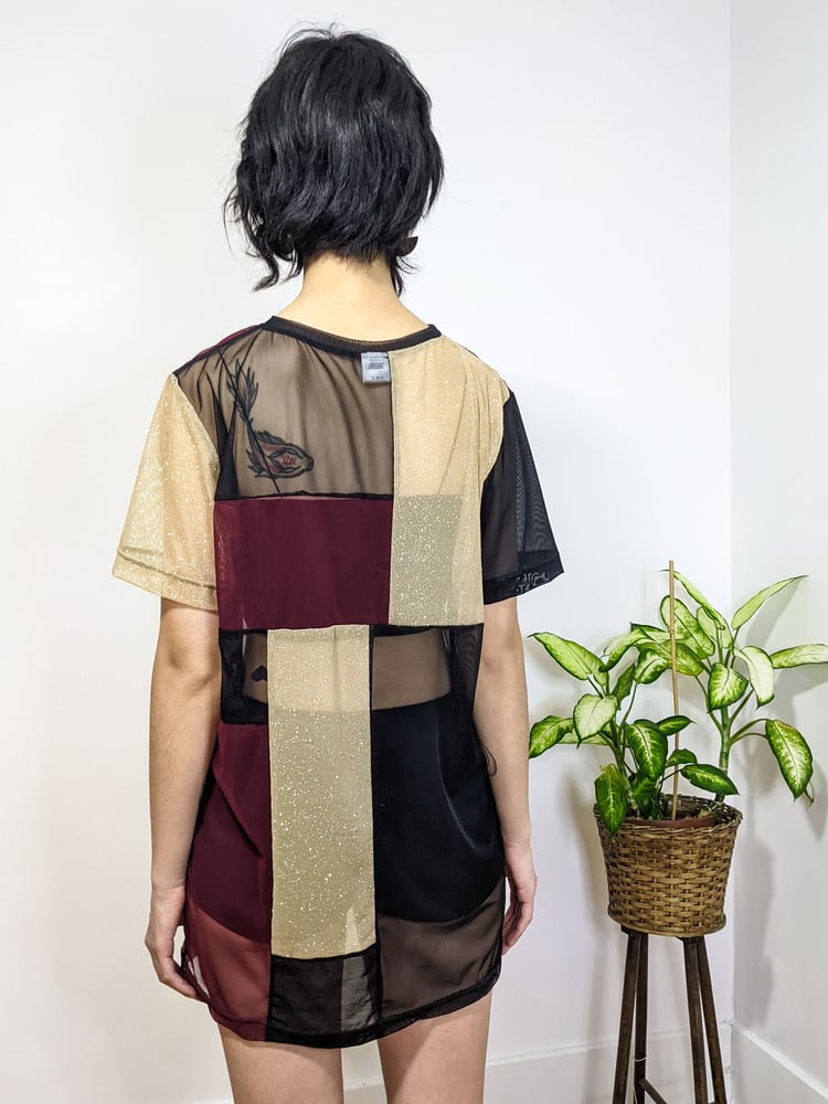 Image of OAK Dark Up-cycled Mesh Scrap Patchwork Oversized Tee