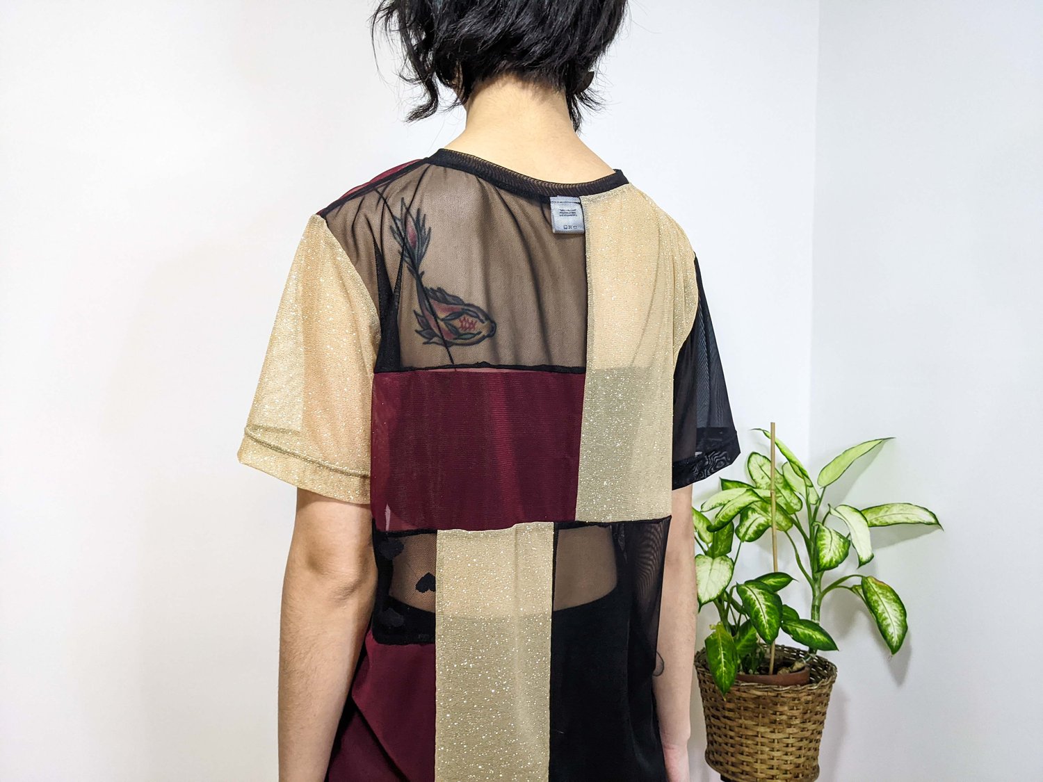 Image of OAK Dark Up-cycled Mesh Scrap Patchwork Oversized Tee