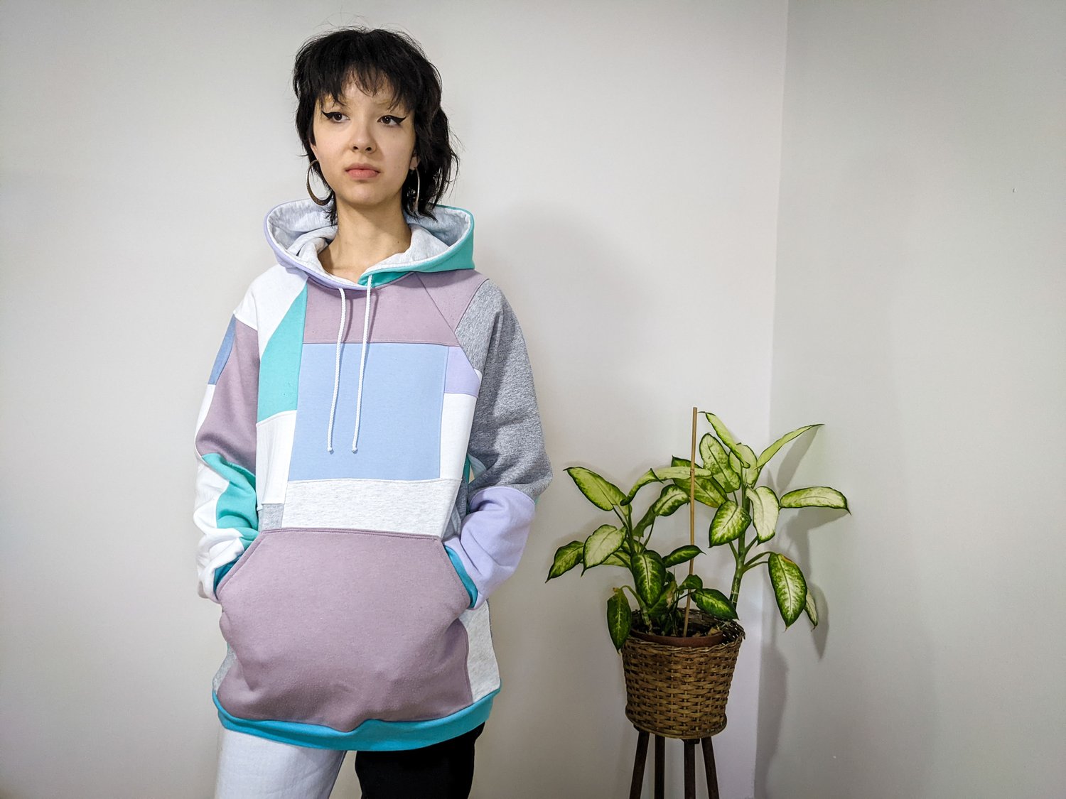 Image of OAK Pastel Up-cycled Scrap Fabric Patchwork Hoodie