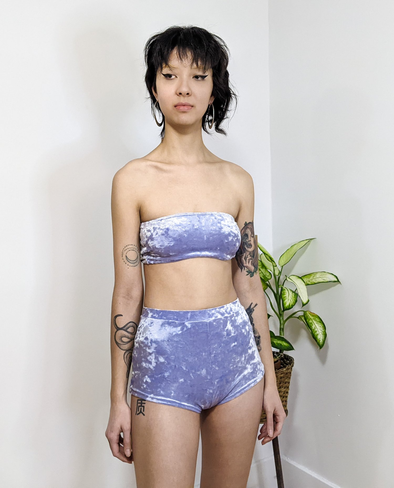 Image of Velvet Bandeau and High Waisted Twerk Short Set