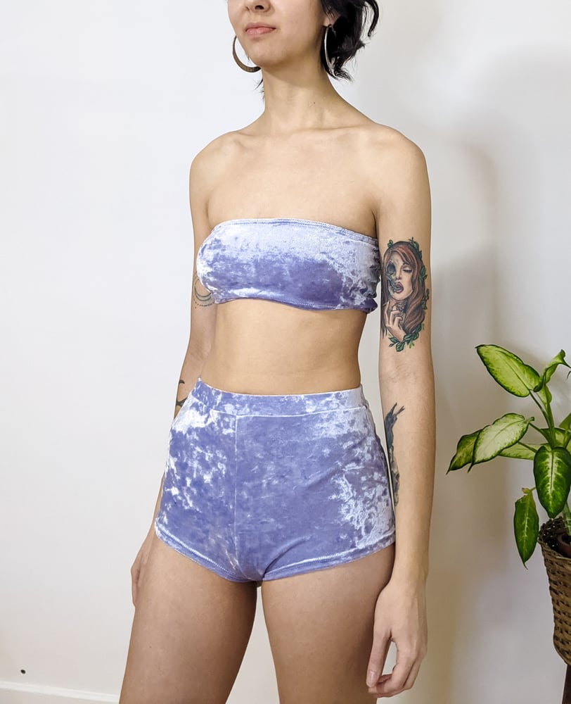 Image of Velvet Bandeau and High Waisted Twerk Short Set