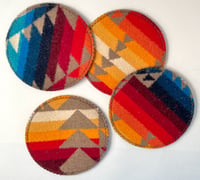 Image 1 of Wool & Leather Coasters - Red/Blue/Orange