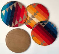 Image 2 of Wool & Leather Coasters - Red/Blue/Orange