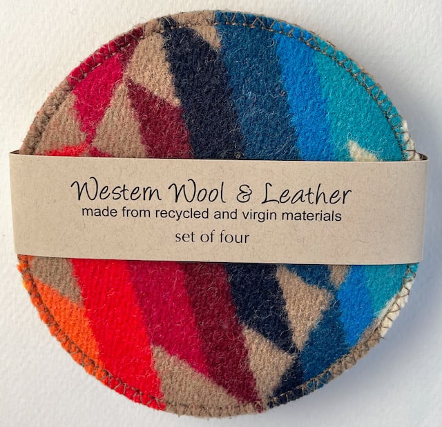 Image of Wool & Leather Coasters - Red/Blue/Orange