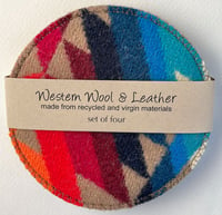 Image 3 of Wool & Leather Coasters - Red/Blue/Orange