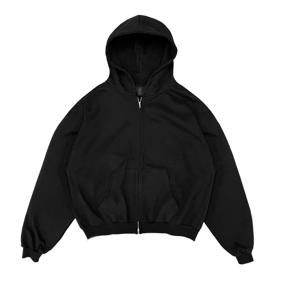 Image of BLACK BOXY ZIP THROUGH HOODIE