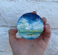 Image 1 of “beach day” oil on 3” wood round 