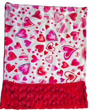Image 2 of Red Watercolor Hearts Minky Car Seat Blanket