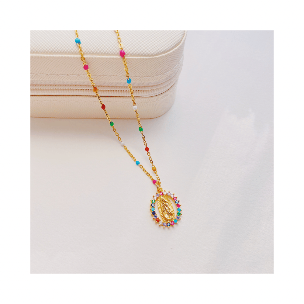 Image of 14K Colorful Virgin Mary Necklace