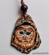 Tawny Owl: Tiny Painting on Slate