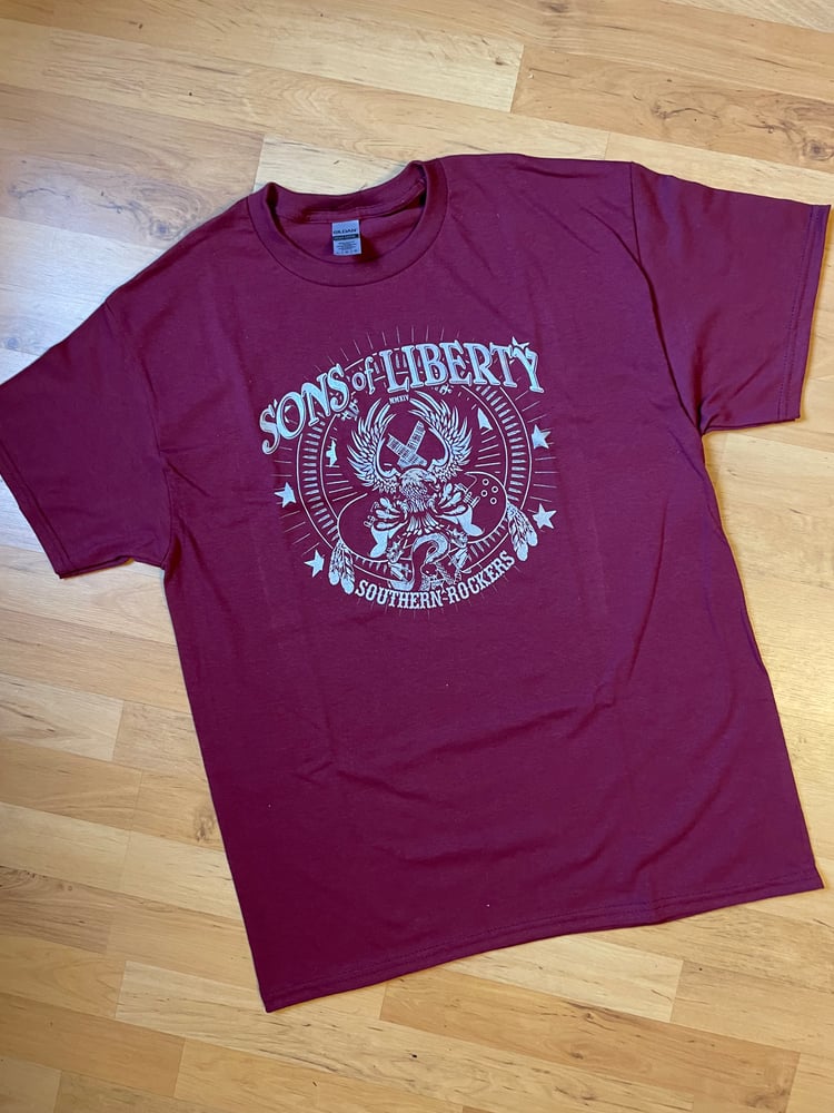 Image of T-Shirt: Southern Rockers - Silver / Merlot
