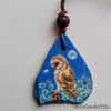 Wishful Barn Owl: Tiny Painting on Sea Slate