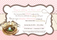 Growing Nest Baby Shower Invitation- Baby girl, pink, burlap, cream, baby