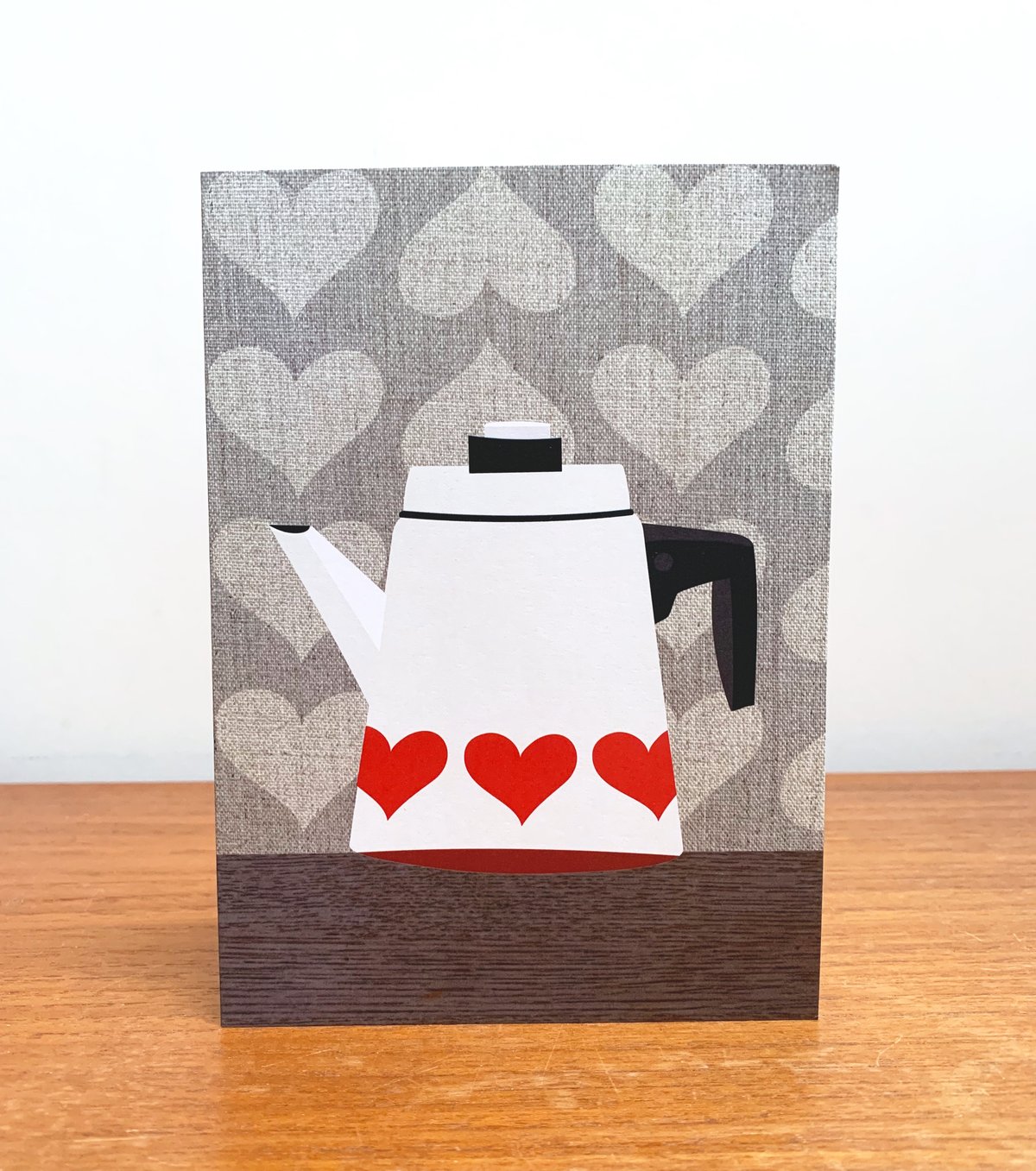  Coffee Pot Cards - Heart Enamel, Vermilion Lid, Orange Tulip, Turq. Herringbone & Totem 