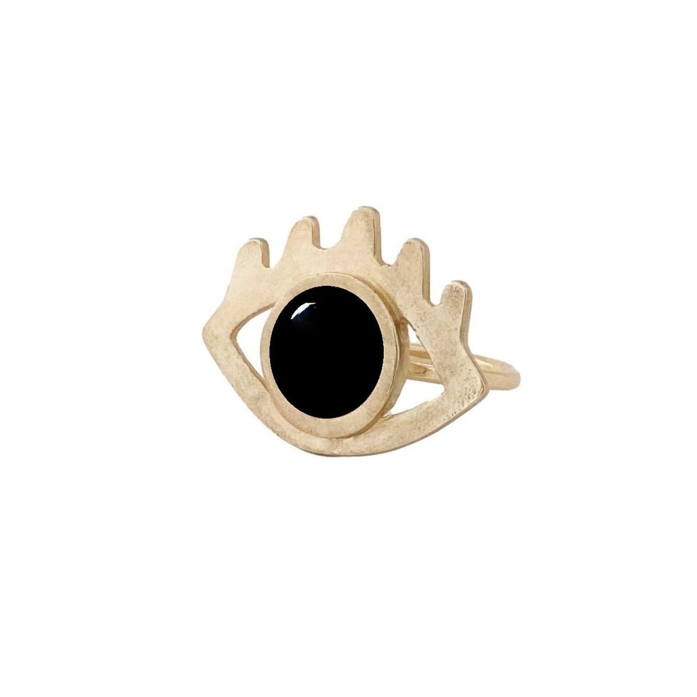 Image of Large Eye with Lashes Statement Ring with Black Onyx