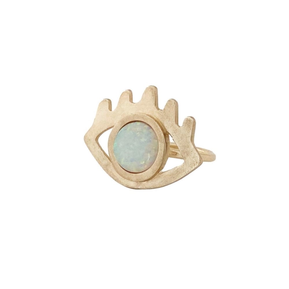 Image of Large Eye with Lashes Statement Ring with Opal