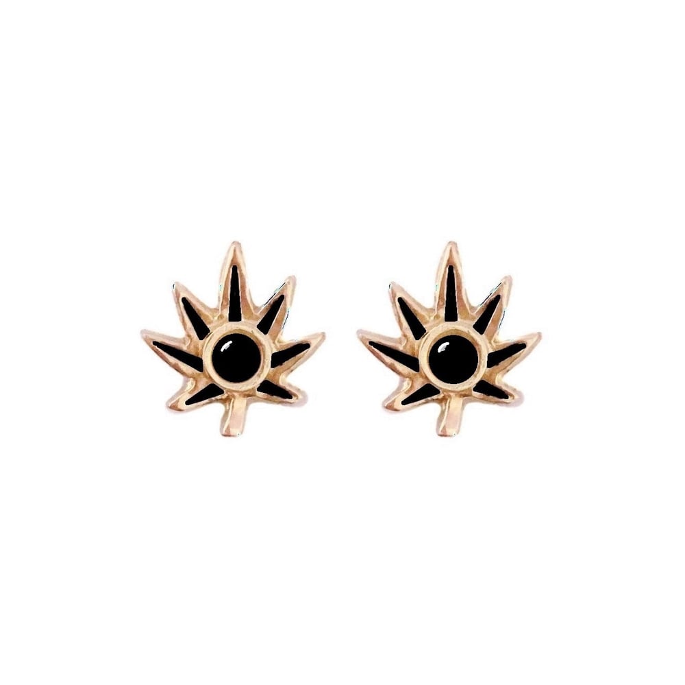 Image of Leaf Earrings with Black Onyx