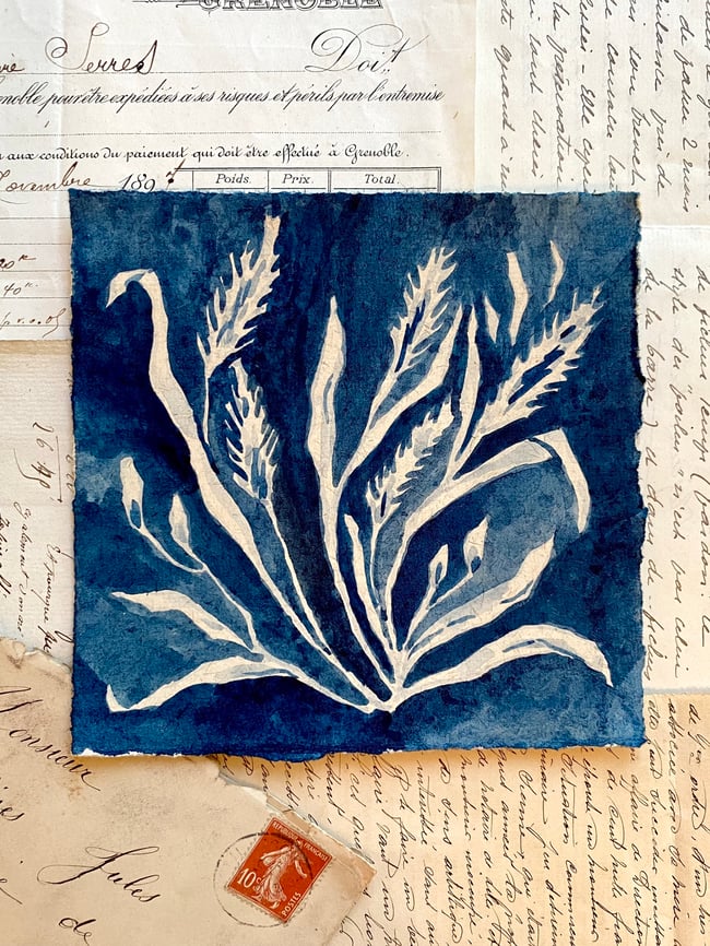 indigo floral on jute rag 4.