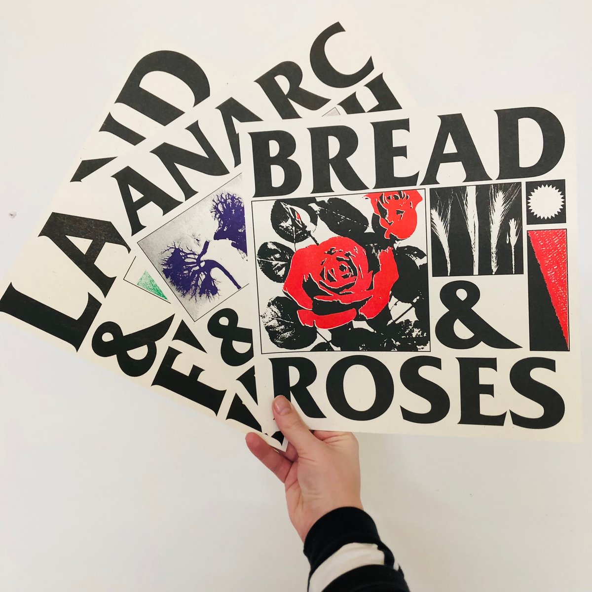 Image of BREAD & ROSES, LAND & FREEDOM, ANARCHY & PEACE riso print set