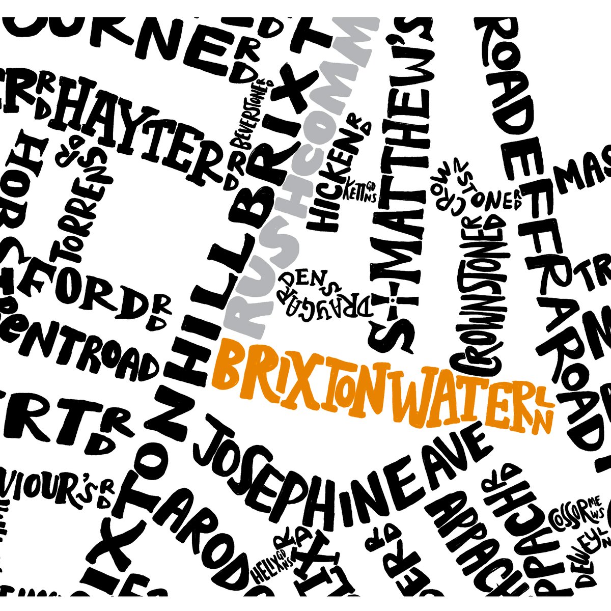 Brixton, Brixton Hill & Tulse Hill - Typographic Street Map | Me On The Map