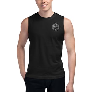 Image of 'Real Skiers Ski Uphill' Unisex muscle shirt (Front Print)
