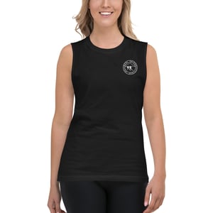 Image of 'Real Skiers Ski Uphill' Unisex muscle shirt (Front Print)