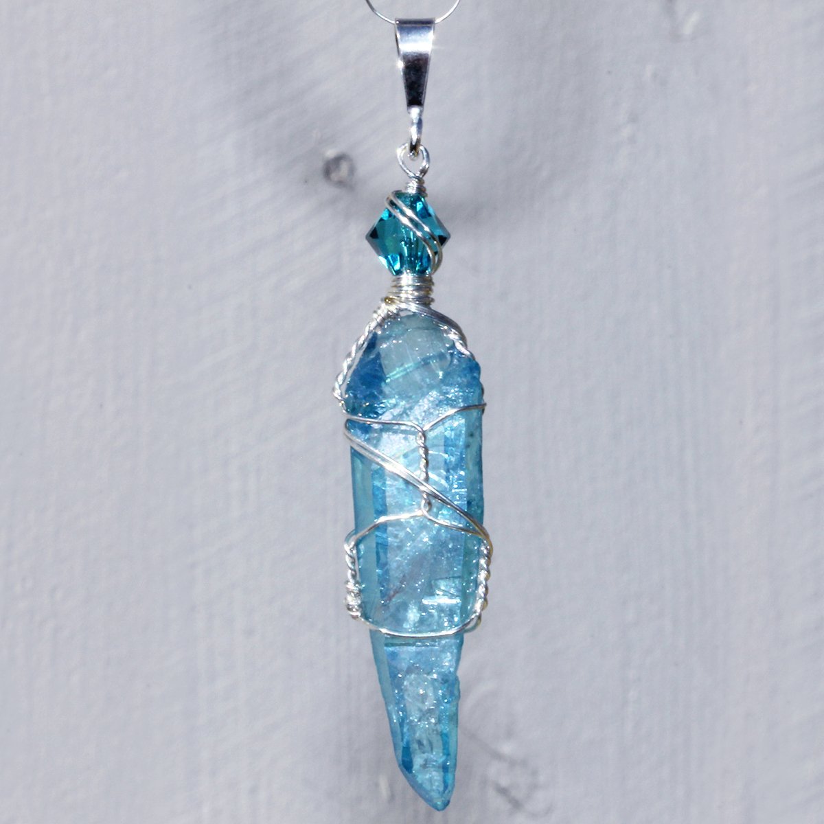 Aqua Aura Quartz Crystal Handmade Pendant