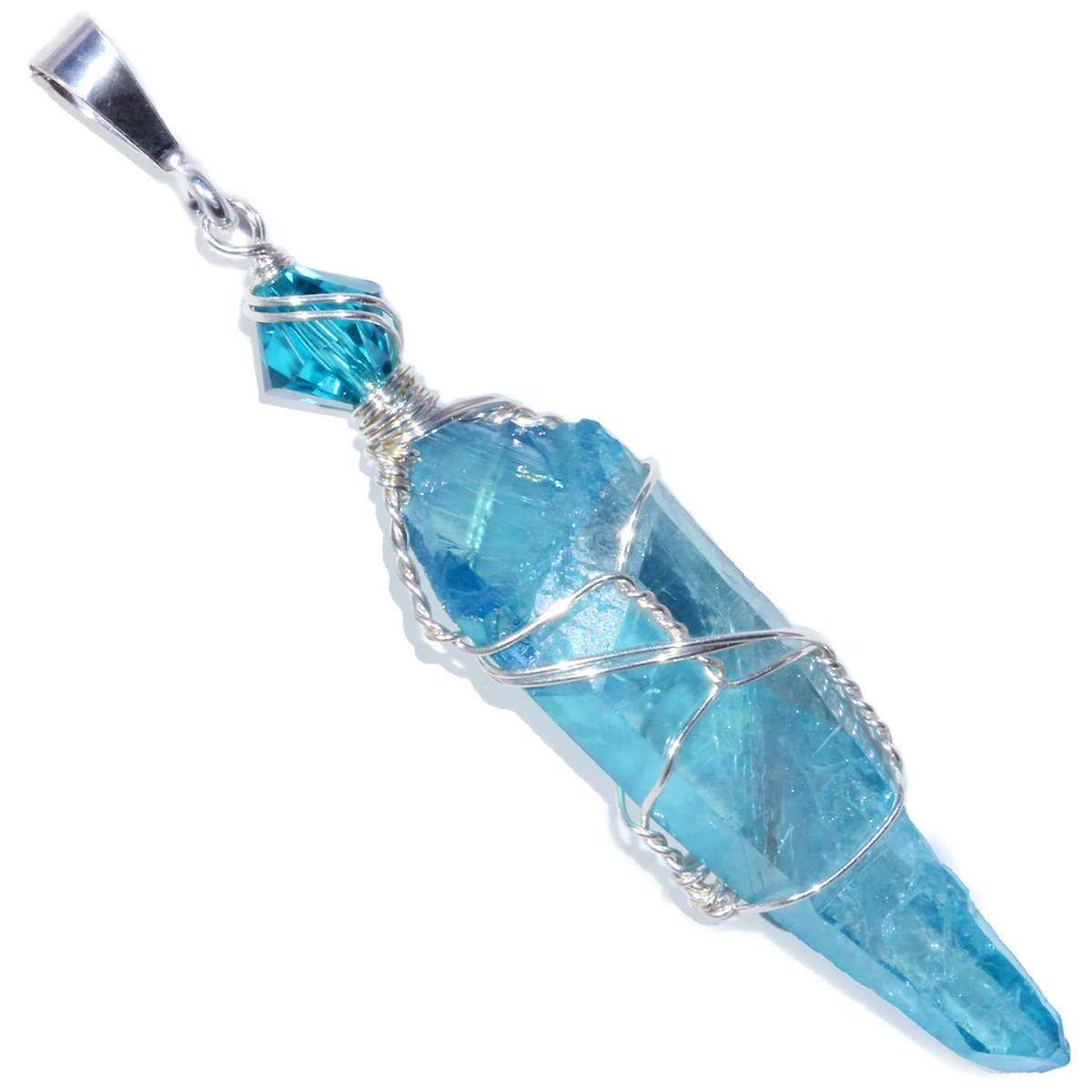 Aqua Aura Quartz Crystal Handmade Pendant