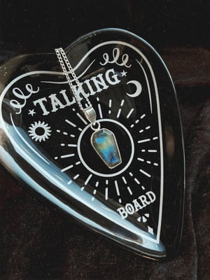 Image of Casket Labradorite 925 Sterling Silver Coffin Sleeper Hoop Earrings necklace