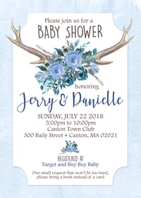 Boho Antlers Baby Boy Baby Shower Invitation- 5x7