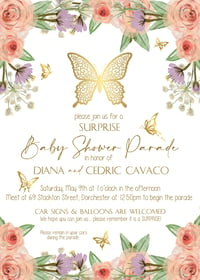 Gold & Floral Butterfly Baby Shower Invitation- 5x7 
