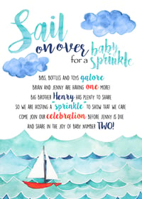 Image 1 of Sailboat Baby Sprinkle Baby Shower Invitation- 5x7