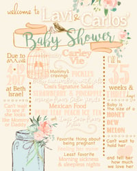 Peach & Cream Rustic, Vintage Baby Shower Pregnancy Stats Poster