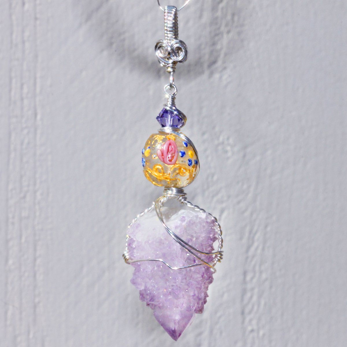 Lavender Spirit Quartz Cactus Crystal  Pendant