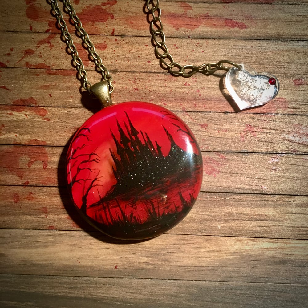 Vampire's Castle Hand Painted Red Resin Pendant