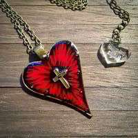 Image 1 of Ruby Rocks Flash Red Heart and Cross Gothic Pendant