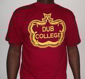 Image of DUB COLLEGE RED with yellow print t-shirt