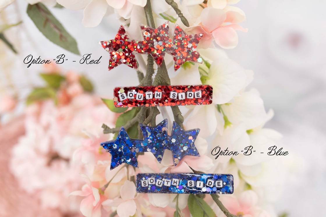 Image of RED AND BLUE "SPIRIT" HAIR CLIPS
