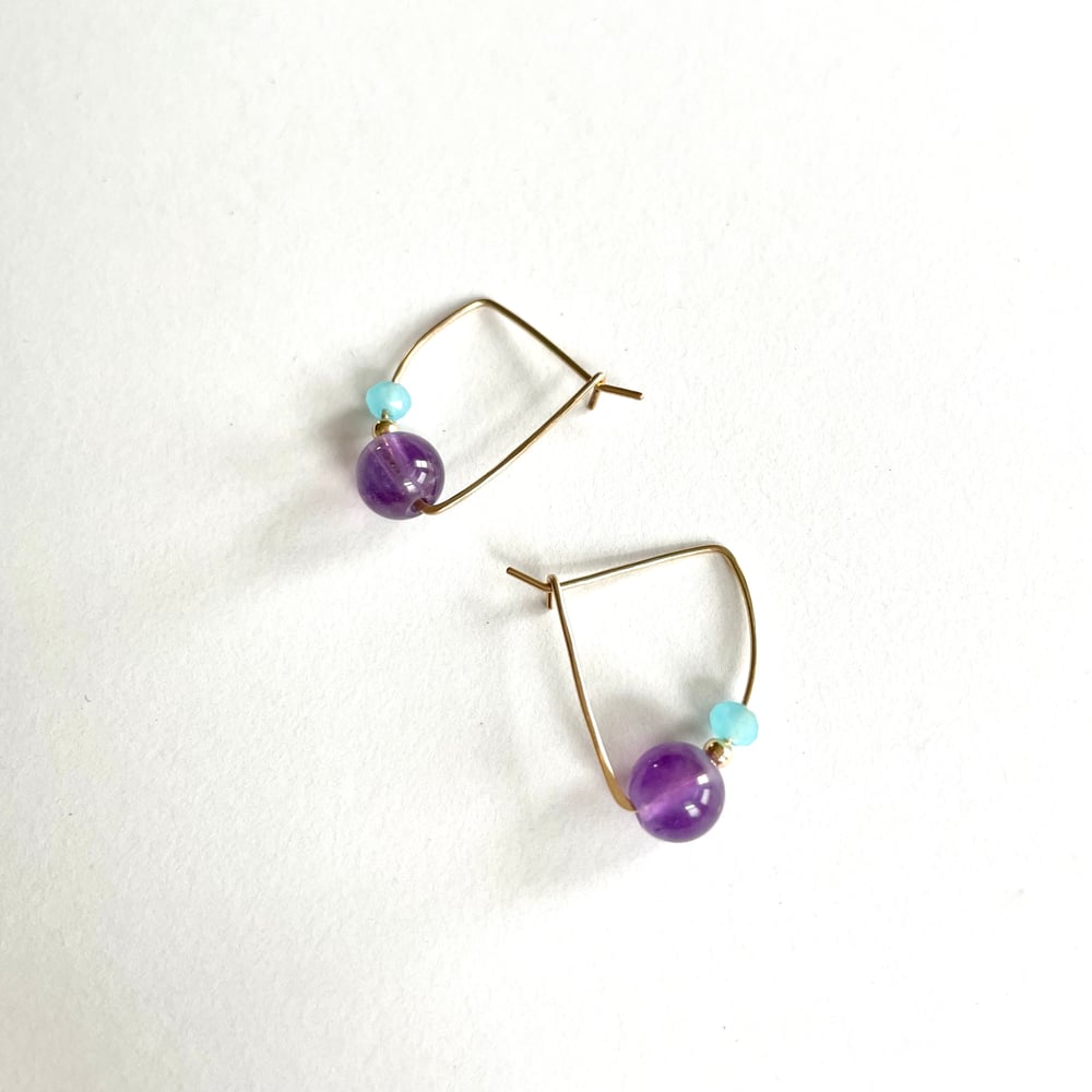 Image of Wedge Amethyst/aquamarine earrings