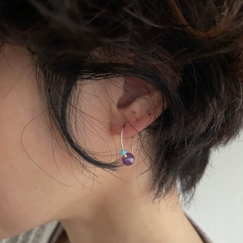 Image of Wedge Amethyst/aquamarine earrings