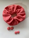 Pink Scrunchie & Button Earring Sets