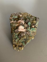 Image 1 of Chalcopyrite and Smoky Quartz Cluster with Calcite